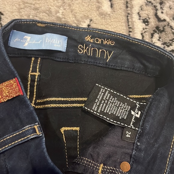 7 for All Mankind b(air) ankle skinny dark wash jeans 24 with stretch - Picture 3 of 5